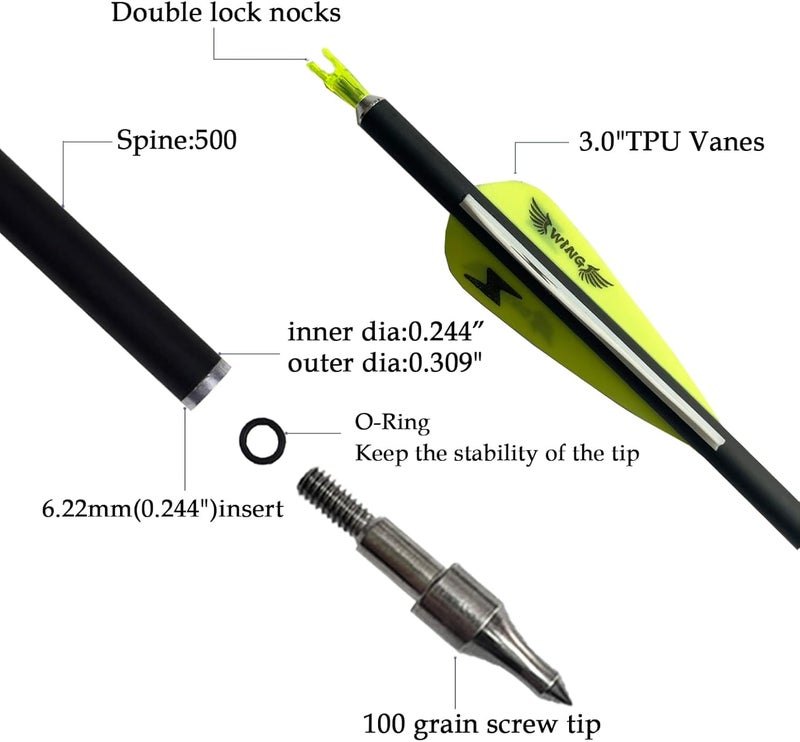 e5e10 31inch Carbon Arrow Archery Targeting Practice Hunting Arrows for Compound & Recurve Bow with Removable Tips(Pack of 12) - Image 2